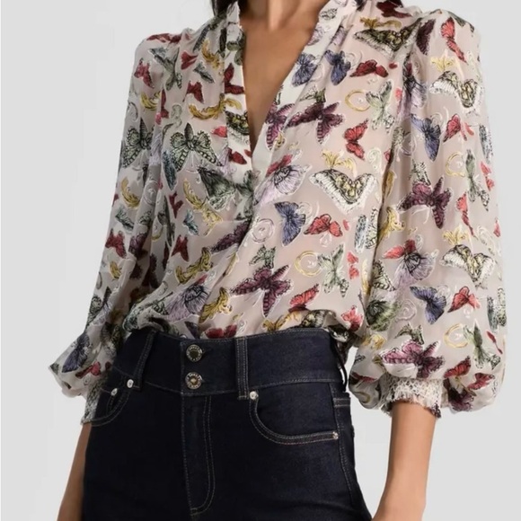Alice + Olivia Tops - NWOT Women's Alice & Olivia Silk Butterfly Print Blouse Sheer Work Size Large